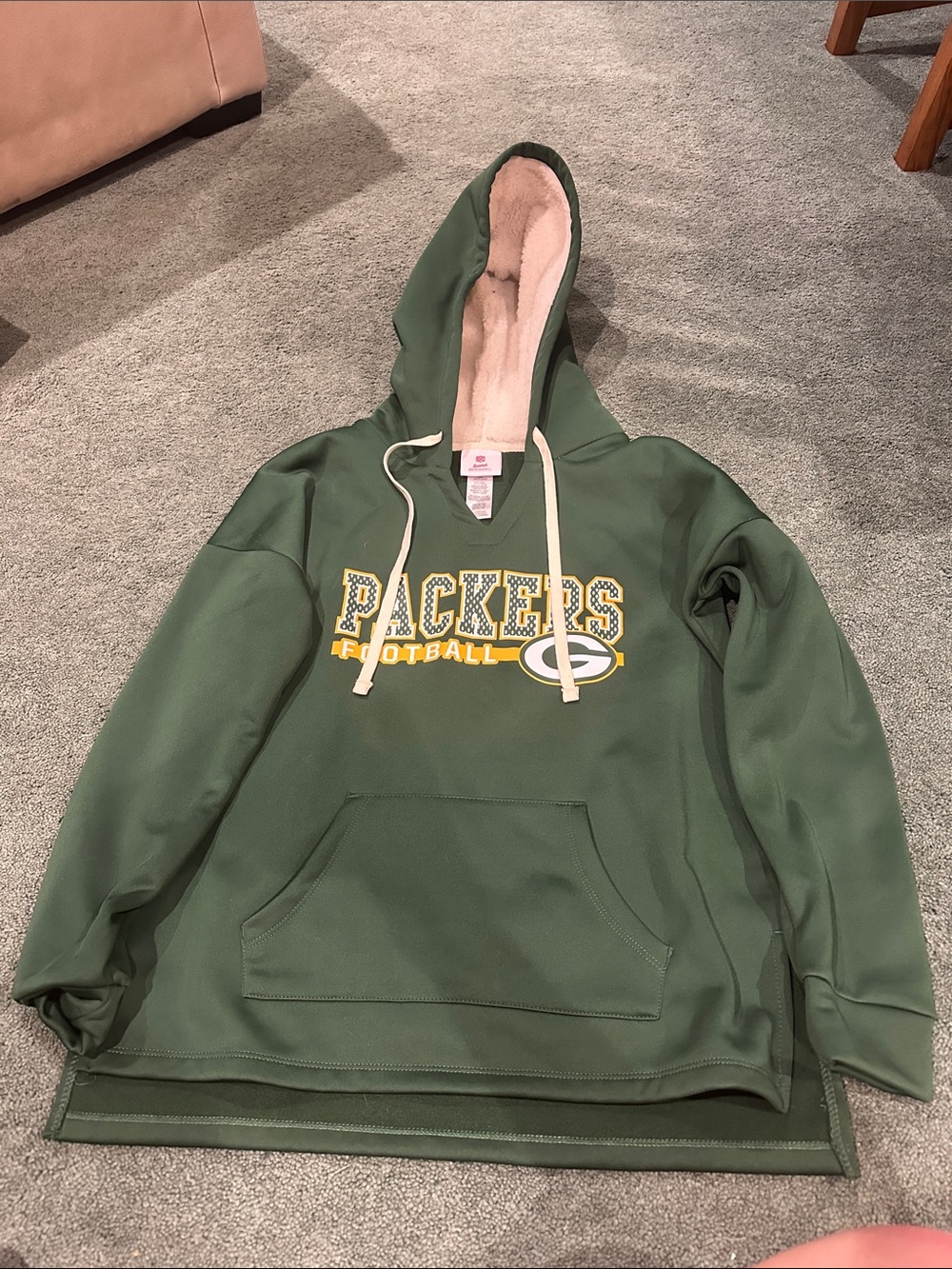 NFL Green Hooded Pullover with Cream Sherpa Lining